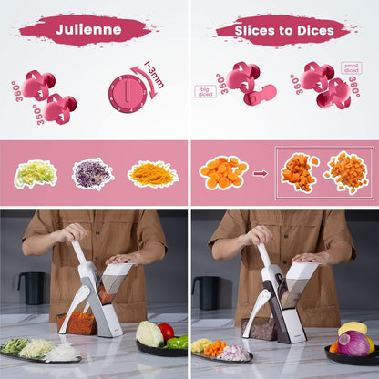 SUPMAKIN Safe Mandoline Slicer, Adjustable Vegetable Food Slicer and Chopper, Potato Fries Fry Cutter, Veggie Salad Chopper, New Kitchen Chopping Artifact Gifts 2026 (SliverGray)