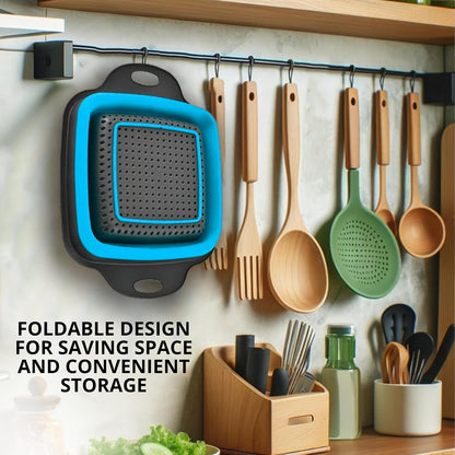 3PCS Green Foldable Kitchen Strainer Set – Silicone Colander Collapsible Strainers and Colanders Green Collander for Kitchen Collapsible Compact Drain Tools for Cooking Prep