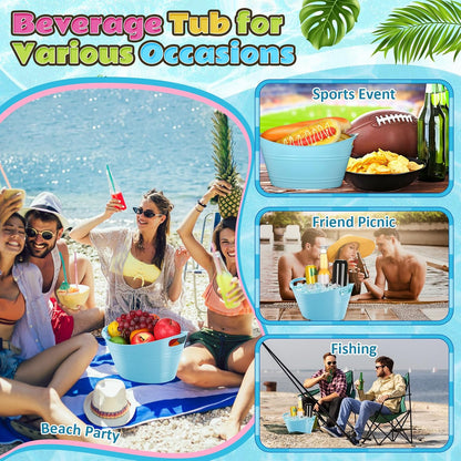Norme 24 Pcs Oval Storage Tub with Handles, 4.5l Plastic Ice Buckets Bulk for Wine Beer Champagne Drink Cooler Beverage Storage Tub for Parties BBQ Weddings Party Outdoor Celebration(Blue & Red)