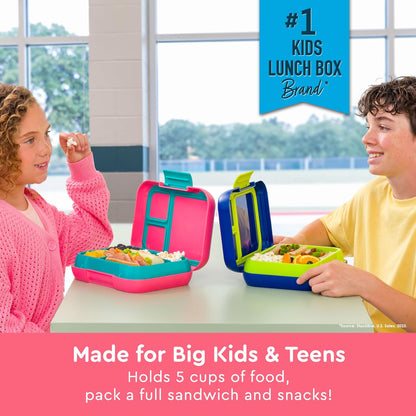 Bentgo Pop - Leak-Proof Lunch Box & Removable Divider for Ages 8+ & Teens - Lunch Container Holds 5 Cups of Food; 3-4 Compartments; Microwave/Dishwasher Safe; 2 Year Warranty (Flame Red/Turquoise)