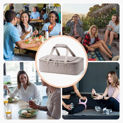 Insulated Casserole Carrier - Portable Casserole Carrier for Hot or Cold Food, Lasagna Holder for Parties,Picnic,Cookouts,Traveling - Fits 9" x 13" Baking Dish (Beige)