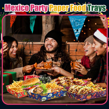Harloon 36 Pack Mexican Nacho Trays 5 lb Extra Large Mexican Paper Food Trays Fiesta Disposable Cardboard Serving Boats for Cinco De Mayo Taco Fries Snacks Birthday Party Supplies(Floral)