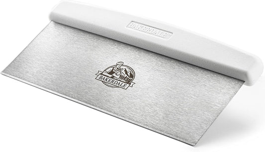 Bakerdale Large Bench, Dough, Cake Scraper, Icing Smoother Spreader, 10-inch Long Stainless Steel Blade, with White Polypropylene Handle
