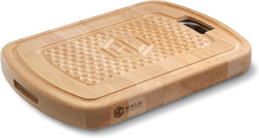 HexClad Hybrid Beechwood Carving and Cutting Board with Drip Tray