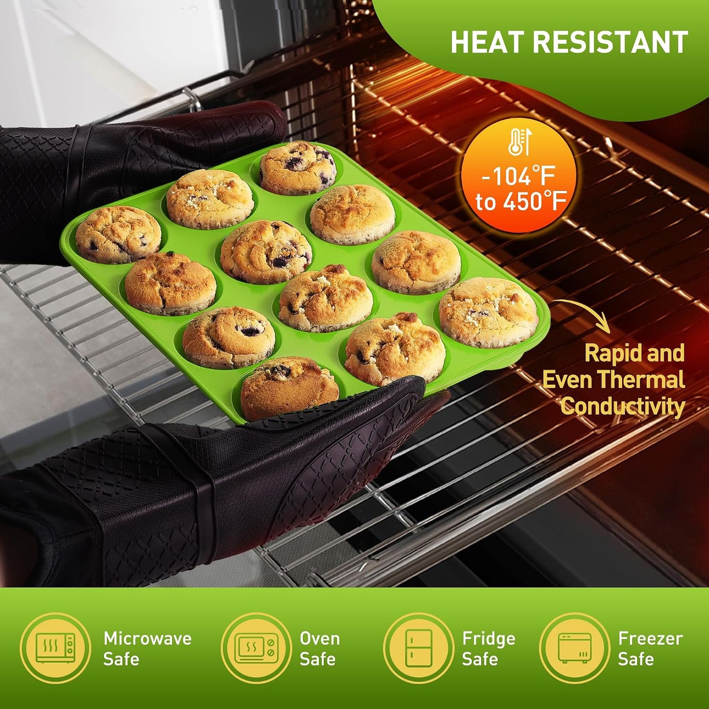 2 Pack 12 Cups Silicone Muffin Pan with Metal Reinforced Frame Regular Size Silicone Molds Cupcake Cake Baking Pans Cookie Baking Chocoflan Cupcake Mold Nonstick Muffin Tin Home Baking Supplies