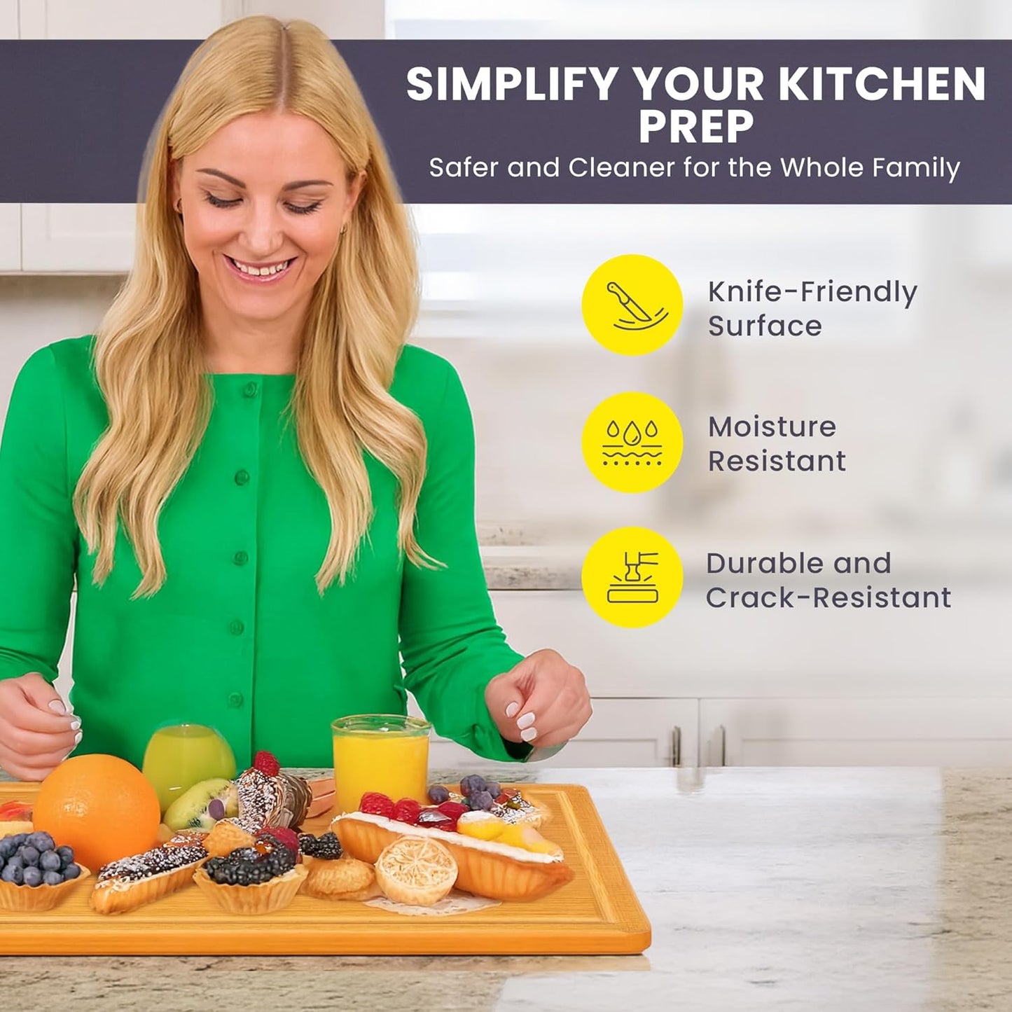 Greener Chef Luxury Bamboo Cutting Board Set of 3 with Glue-Free Surface Technology - Extra Spacious Wood Cutting Boards for Kitchen and XL Chopping Board Set - Replacements for Life