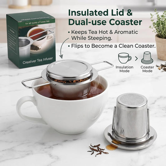 Tea Infuser,Stainless Steel Tea Steeper Fine Mesh Filters, Large Capacity Tea Strainer With Folding Handle And Lid,Hanging On Teapots Mugs Cups To Steep Loose Leaf Tea And Coffee(1 Piece,Silver)