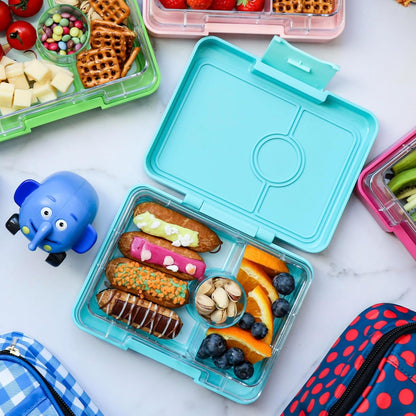 Yumbox Snack Box, 3 Compartments, Leakproof, Glitter Blue | Built-In Dip Well | Removable Compartment Tray | Easy-Open Single Latch | Lightweight & Compact | Perfect for Snacks & Sides