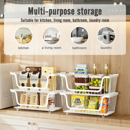 GAOKASE 4 Pcs Stackable Wire Baskets for Pantry Organizers and Storage,Vegetable Fruit Basket for Countertop,Kitchen Storage Metal Baskets,Produce Potato Onion Storage Bin-Black