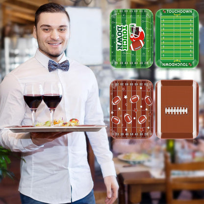 4 Pieces Basketball Serving Trays - Sports Melamine Platters Reusable Rectangle Party Trays for Basketball Sports Theme Party Food Dessert Serving Supplies, 13 x 9.7 inch
