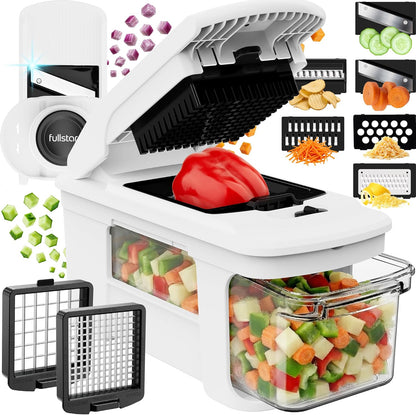 Fullstar XL Vegetable Chopper & Mandoline Slicer – Vegetable, Onion, Potato, Food, Veggie & Fruit Slicer, Dicer & Spiralizer with Pull-Out Catch Tray, Kitchen Gadgets & Gifts (6 in 1, Black/White)