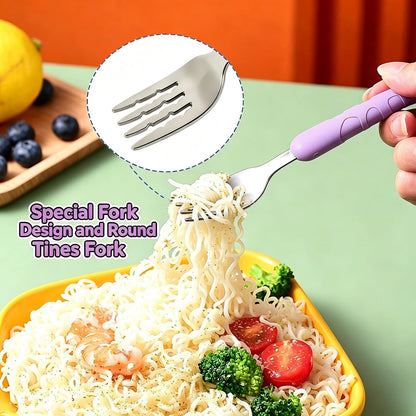 2-Piece Kid Utensils Set, 304 Stainless Steel Kids Fork and Spoon for Self-feeding, Safe Kid Silverware with storage case for School Lunch, Travel & Outdoors, Dishwasher Safe (Purple)