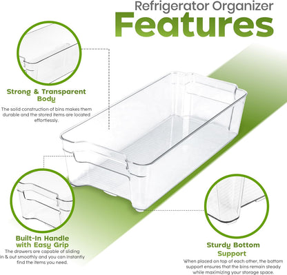 Utopia Home - Fridge & Refrigerator Organizer Bins (8 Pack), Clear Stackable Durable Plastic Storage Containers with Easy Grip Handles for Pantry, Kitchen Cabinets & Countertops (8)