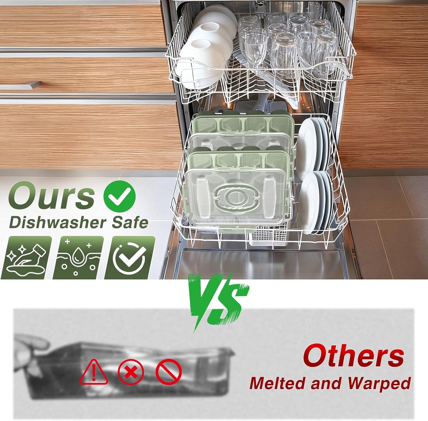Snackle Box Container - Dishwasher Safe Divided Serving Tray with Lid and Handle for Fruits, Charcuterie, Nuts and Candy, Snack Containers Perfect for Travel Party Picnic, 2 Pack Green