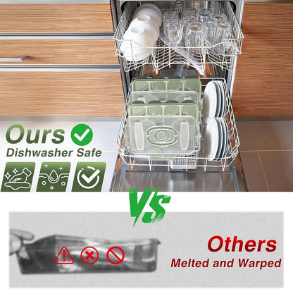 Snackle Box Container - Dishwasher Safe Divided Serving Tray with Lid and Handle for Fruits, Charcuterie, Nuts and Candy, Snack Containers Perfect for Travel Party Picnic, 2 Pack Green