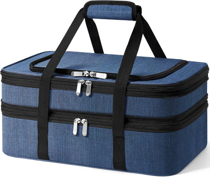 Double Insulated Casserole Carrier - Portable Casserole Carriers for Hot or Cold Food Lunch Tote Warmer or Cooler Bag for Potluck Parties Picnic Cookouts, Fits 9" x 13" Baking Dish - Grey