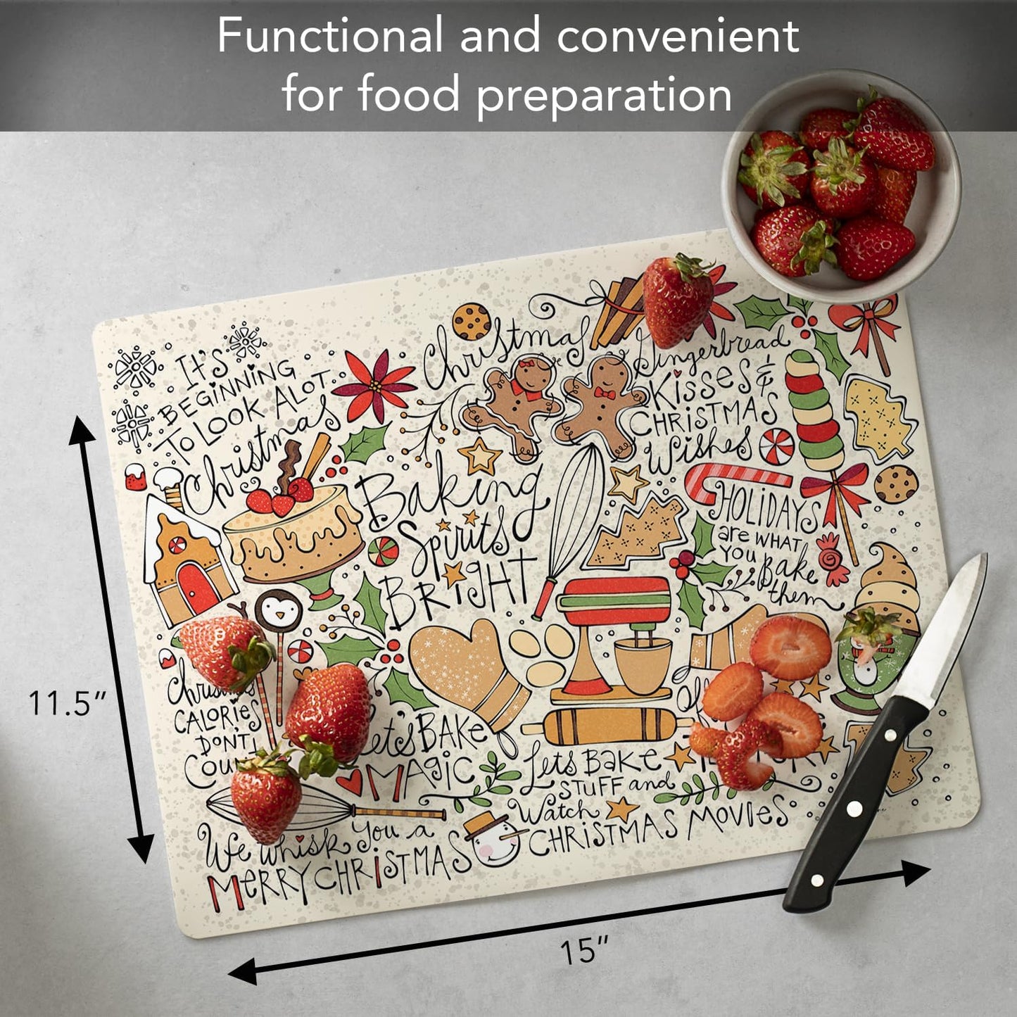Cut N' Funnel Eat Fresh Designer Flexible Cutting Board Mat 15" x 11.5" Made in the USA Decorative Flexible Easy to Clean