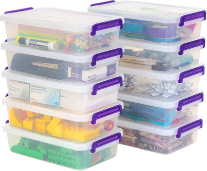 IRIS USA 5 Qt. Plastic Craft Storage Container Bins with Lids, 6 Pack, Small Art & Office Supply Organizer Tote, Sensory Bins & Boxes for Home & University, Stackable, Carry Handle, Clear