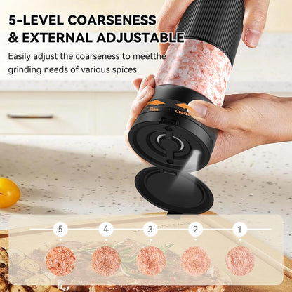 Electric Salt and Pepper Grinder Set, 2 in 1 Dual Bins USB Rechargeable
