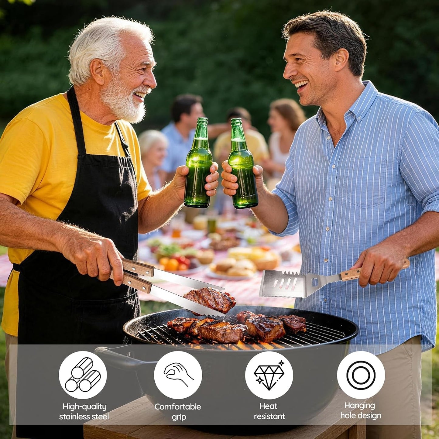 18 Piece Outdoor BBQ Grill Set, Heavy Duty Stainless Steel Grilling Utensils Kit with Portable Carry Bag, Complete Camping Barbecue Tool Set, Ideal Grilling Gift for Men Dad Backyard BBQ Party