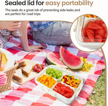 Divided Serving Tray with Lid & Handle - Versatile Snackle Box Charcuterie Container/Storage Organizer for Veggie, Fruit, Candy, Nuts - Ideal Serving Platter for Picnics, Parties, Holidays, and Travel