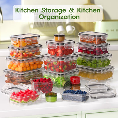 36-Piece Food Storage Containers with Lids(18 Container & 18 Lid), Plastic Food Containers for Pantry & Kitchen Storage and Organization, BPA-Free, Leak Proof, Reusable with Labels & Pen