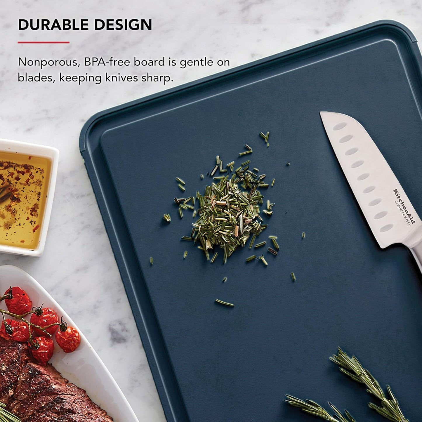 KitchenAid Classic Plastic Cutting Board with Perimeter Trench and Non Slip Edges, Dishwasher Safe, 12 inch x 18 inch, Gray