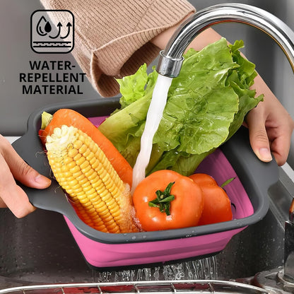 3PCS Green Foldable Kitchen Strainer Set – Silicone Colander Collapsible Strainers and Colanders Green Collander for Kitchen Collapsible Compact Drain Tools for Cooking Prep