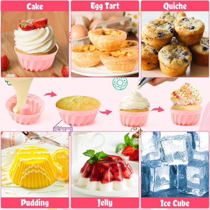 R HORSE 42Pcs Silicone Molds Cupcake 2 Inch Mini Size Reusable Muffins Liners Washable Non-Stick Donut Wrapper Mold Flower Shapes Baking Cups for Pan Oven Microwave Dishwasher