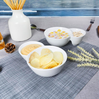 4 Pieces Chip and Dip Serving Set Ceramic Divided Serving Trays Platters Chip and Dip Bowl Compartment Cheese Ball Serving Dish Dumpling Plate for Party Appetizers Snacks Veggies, 7.1 Inch