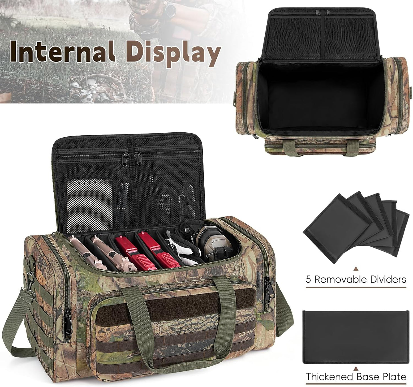 Tactical Pistol Range Bag, Gun Range Bag for Handguns, Shooting Duffle Range Pistol Bag with 6X Magazine Slots, Extra Pockets for Ammo and Essentials