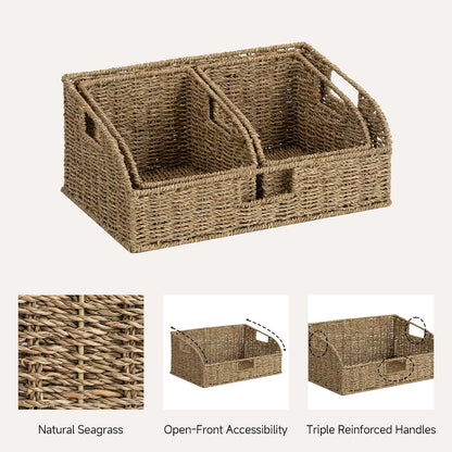 StorageWorks Water Hyacinth Pantry Storage Baskets, Wicker Baskets with Built-in Handles, Handwoven Shelf Baskets for Organizing, Pantry Organizers and Storage, 3 Pack