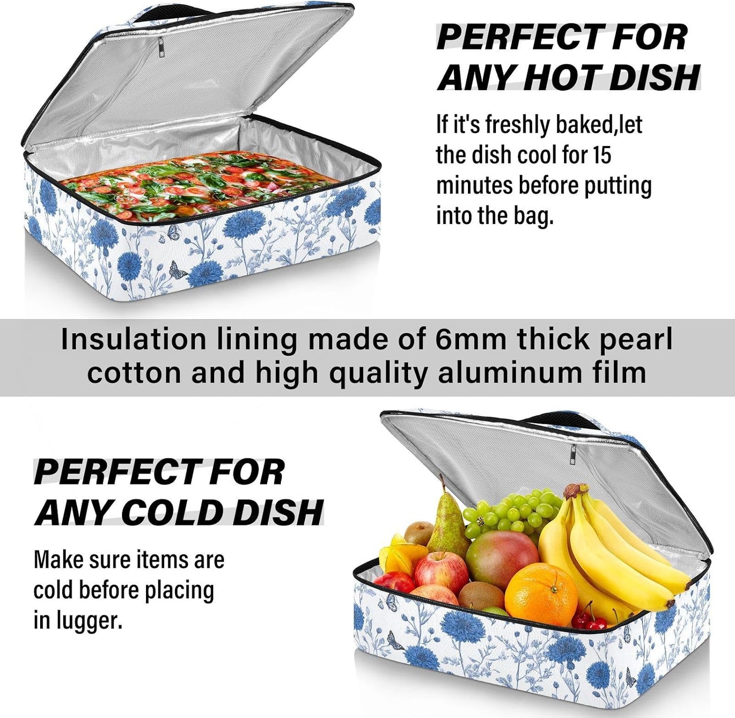 Casserole Carriers for Hot or Cold Food Reusable Casserole Dish Carrier Insulated Thermal Large Capacity Durable Perfect for Party Camping Family Gatherings Yellow Fish - Colors B