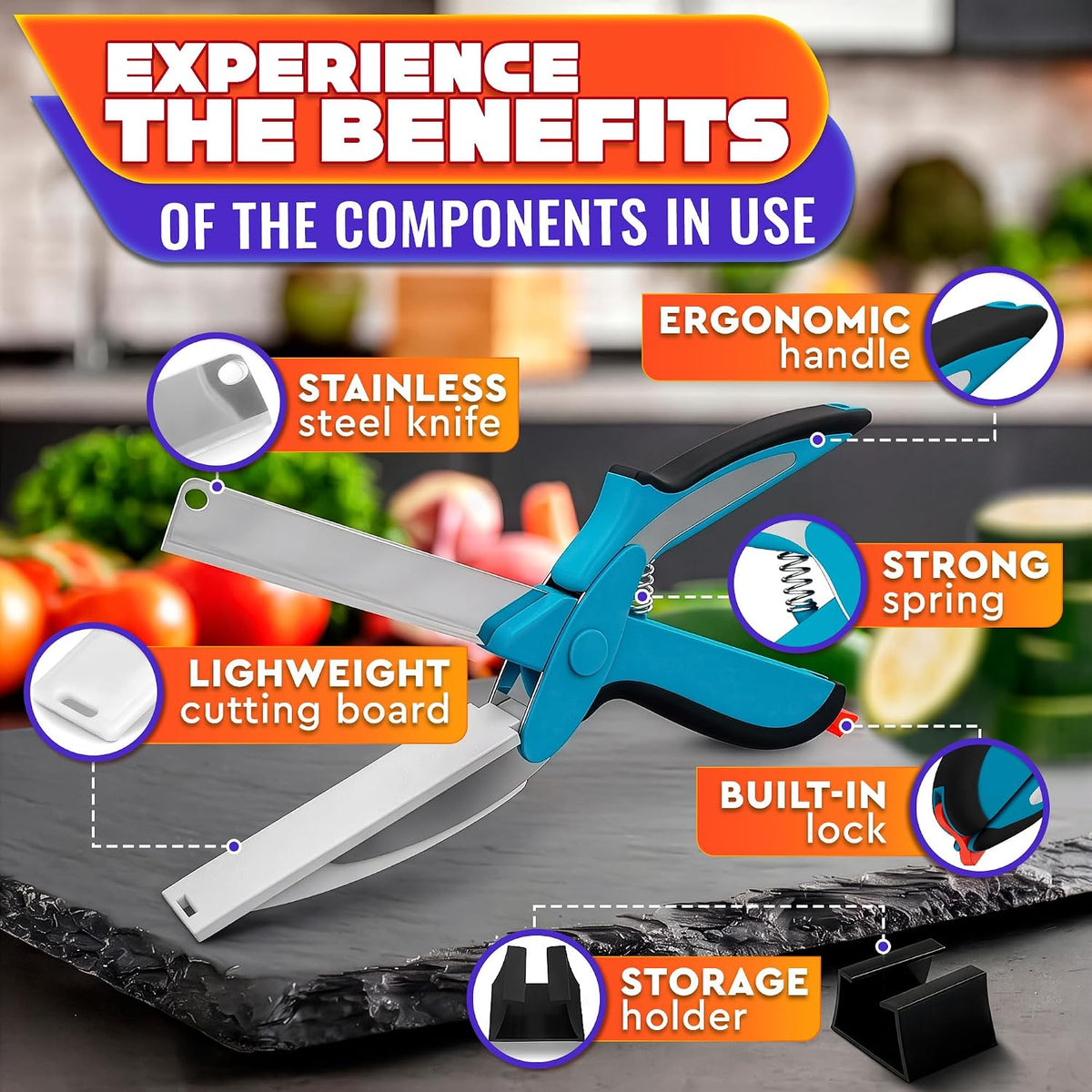 2 in 1 Kitchen Scissors for Food with Knife Sharpener (Grey)