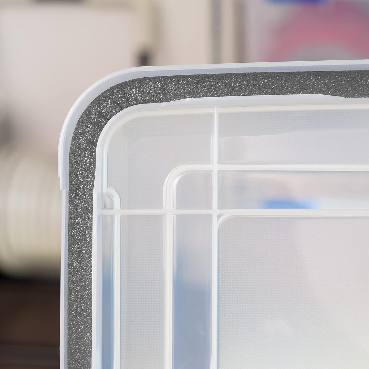 IRIS USA 106 Quart WEATHERPRO Wheeled Plastic Storage Bin Tote Organizing Container with Durable Lid and Seal and Secure Latching Buckles, Clear/Black, 3 Pack