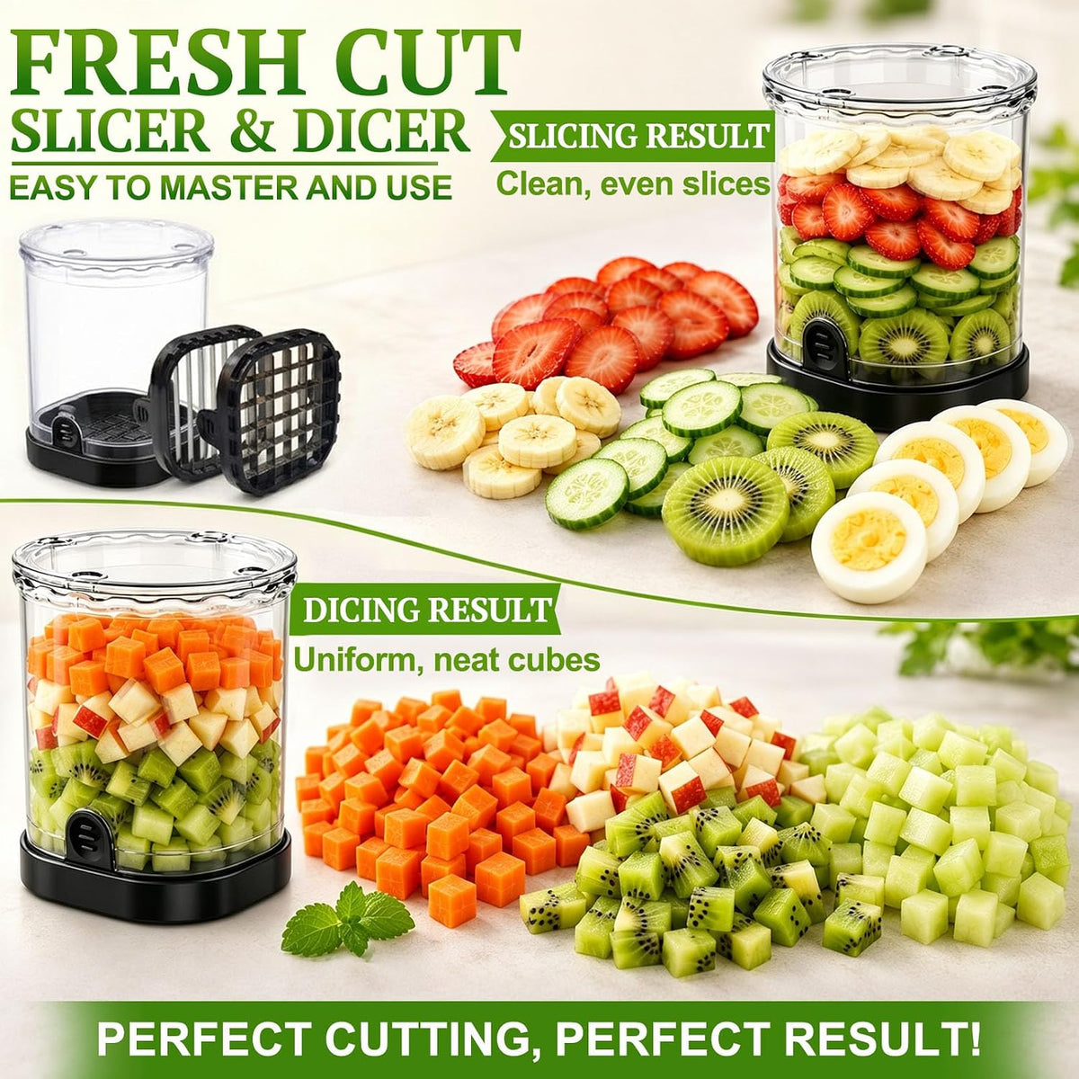 Hendiy 2-in-1 Fruit Slicer Cup, Stainless Steel | Strawberry Slicer Dicer, With Lid & Push Plate, Portable Kitchen Gadget, For Strawberry Banana Grape Egg Vegetable Salad