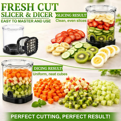 Hendiy 2-in-1 Fruit Slicer Cup, Stainless Steel | Strawberry Slicer Dicer, With Lid & Push Plate, Portable Kitchen Gadget, For Strawberry Banana Grape Egg Vegetable Salad