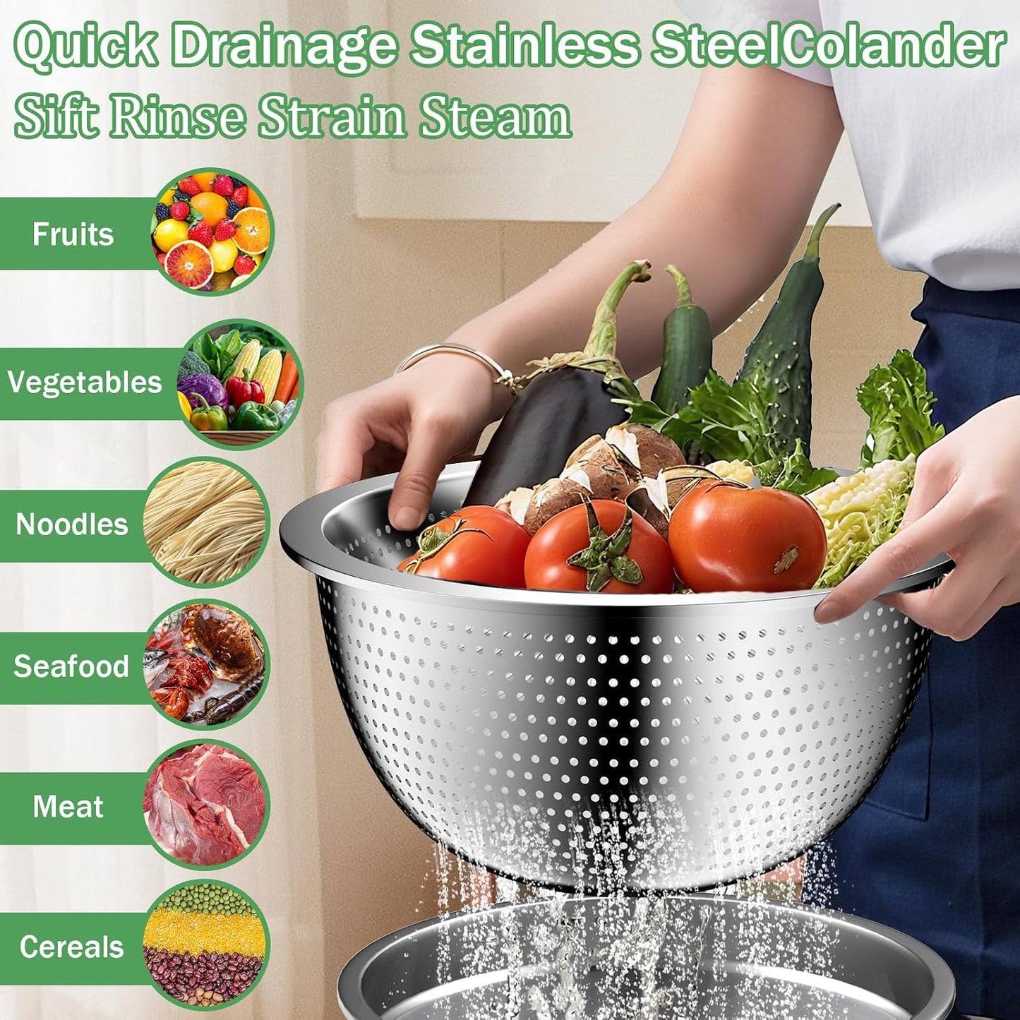 Mixing Bowls with Lids Set, 16PCS Stainless Steel Mixing Bowls,Nesting Storage Bowls for Kitchen with Mixing Bowls Set, Colander, Strainer & Grater , Metal Salad Bowl for Kitchen Gadgets , Cream