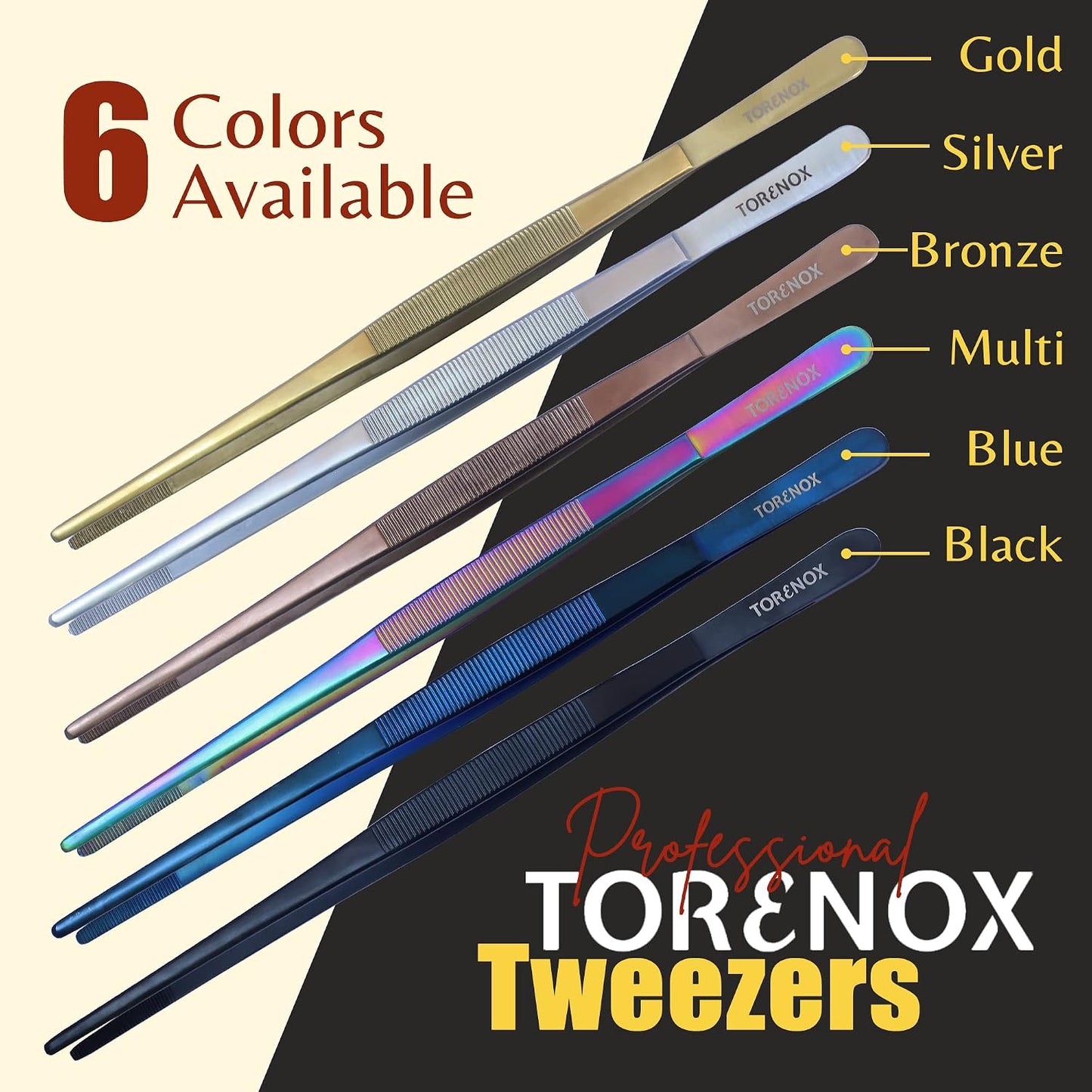 Kitchen Tweezers 10 Inch Straight and 8 Inch Offset - Culinary Precision Tongs Professional Kitchen Long Tweezers Set of 2 pieces - BBQ, Plating, Multi-use