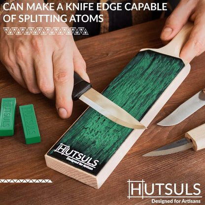 Hutsuls Knife Stropping Compound With Case - (2-Pack, 5 Oz Total) for Razor-Sharp Edges, Green Buffing Bars Easy to Use With Leather Strop Guide