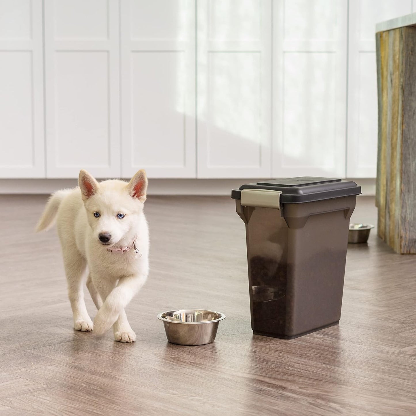 IRIS USA Dog Food Storage Container, Airtight Lid, 2-Cup Scoop, Up to 13 Pounds Pet Food Storage, Versatile Pet Food Bin, Treats, BPA Free, Dark Gray
