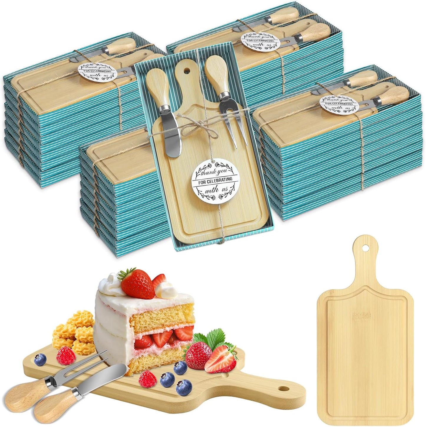 AZEAM 12 Sets Baby Bridal Shower Prizes for Game Winners, Bamboo Mini Cheese Board Set with Knife Fork and Present Box, Small Charcuterie Board Bulk for Party Wedding Guests Present
