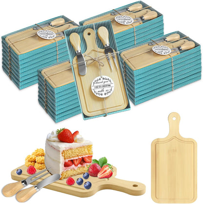 AZEAM 12 Sets Baby Bridal Shower Prizes for Game Winners, Bamboo Mini Cheese Board Set with Knife Fork and Present Box, Small Charcuterie Board Bulk for Party Wedding Guests Present