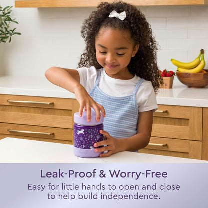 Bentgo Kids Stainless Steel Food Jar - 11oz Leak-Proof Double Insulated Hot or Cold Food Container with Removable Silicone Bumper, Dishwasher Safe, Easy Open Lid, Ages 3+ (Trucks)