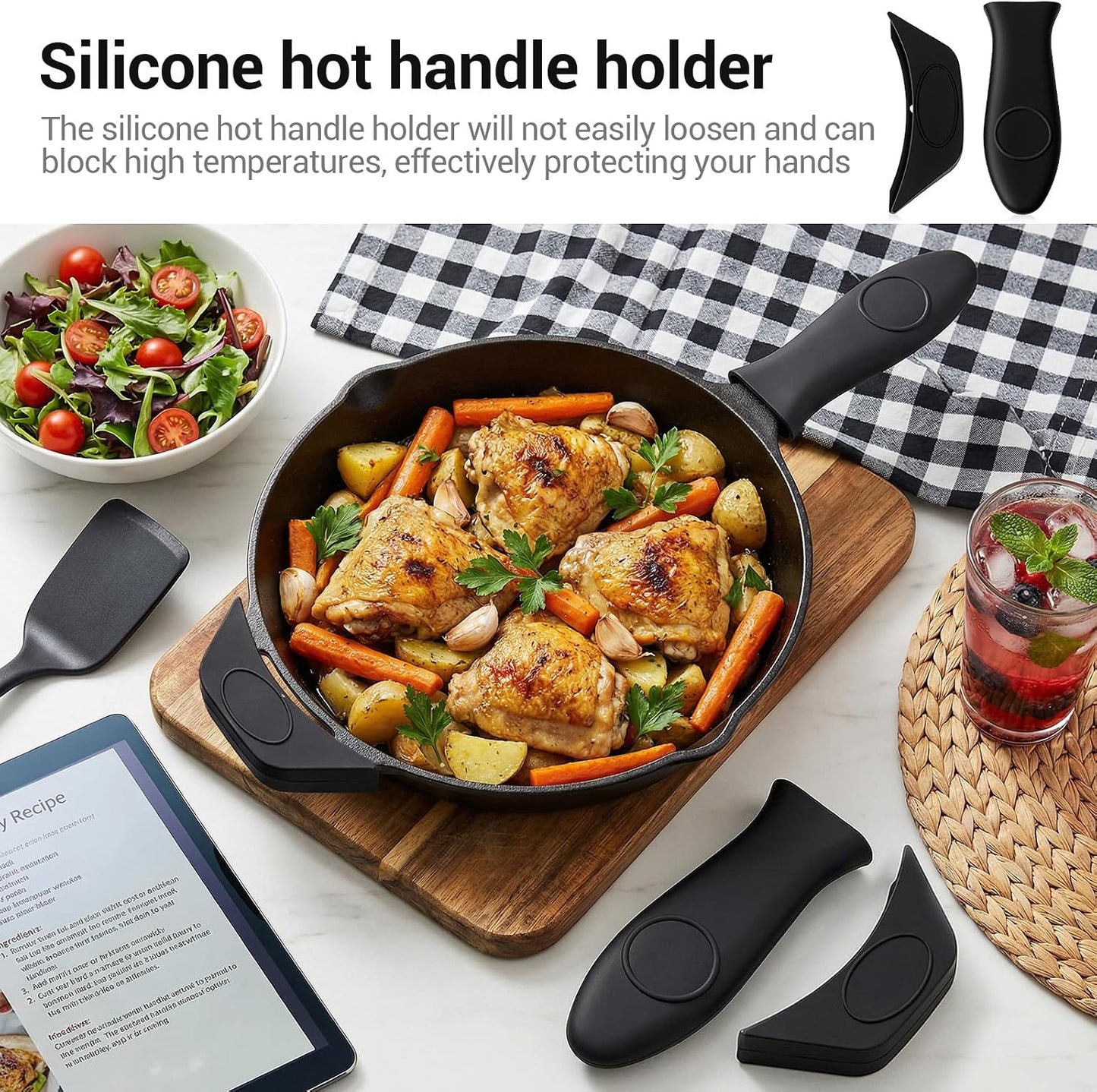 2pcs cast Iron Handle, Silicone Handle for Cast Iron Skillet, Heat-Resistant Cast Iton Handles Sleeve for Frying Pan Cast Irons Skillet Griddle Cookware,Black