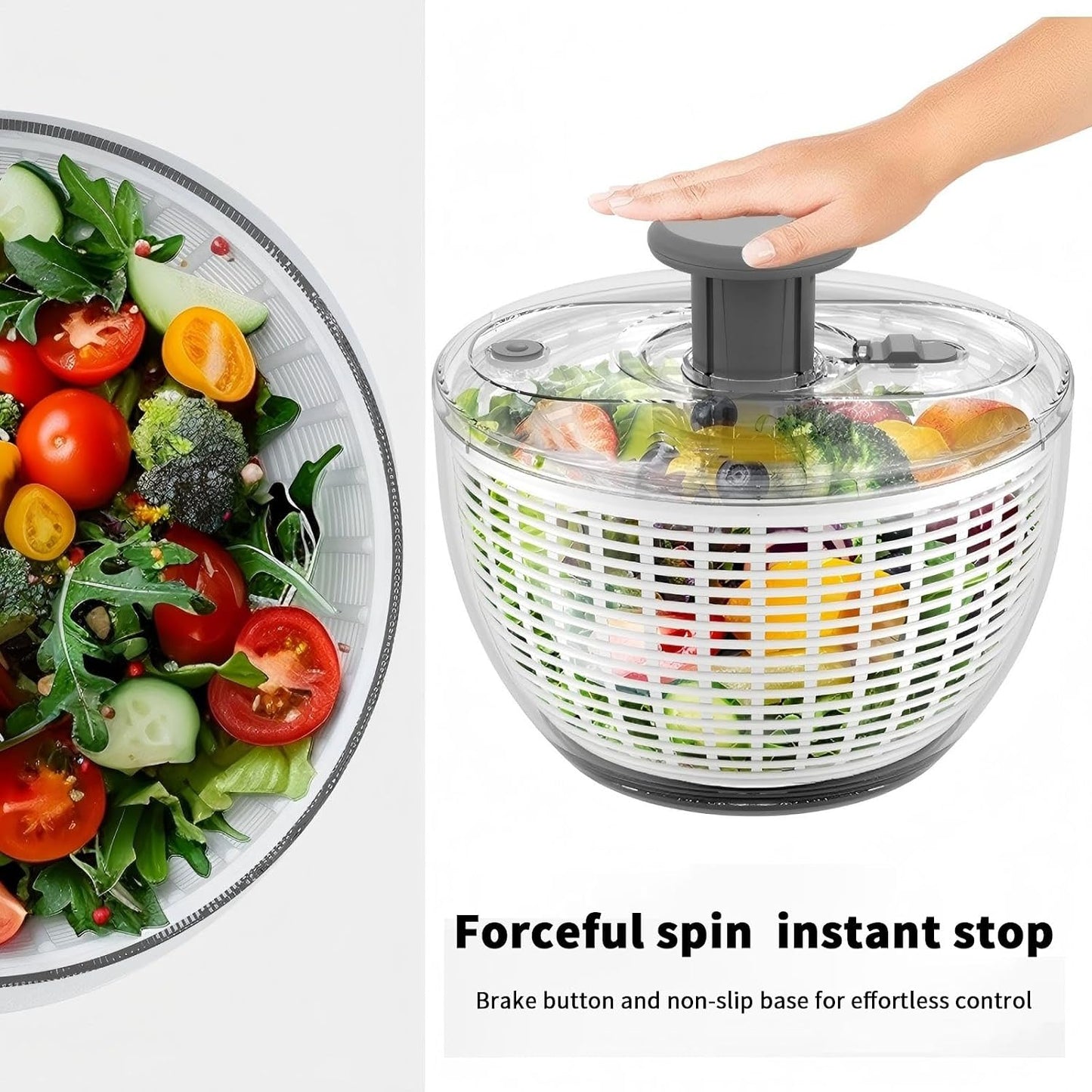 quick press salad spinner and vegetable washer tool for lettuce spinner capacity Fruit Washing Bowl with fruit washing bowl with strainer dehydrator kitchen appliances (Large - 6.34 qt)