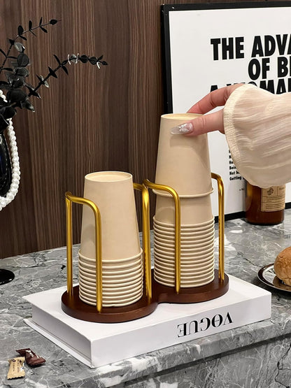 Wood Cup Holder for Cups (Under 3.35in Diameter), Stylish Walnut Disposable Cup Dispenser, Plastic Mouthwash Cup Storage Organizer -Perfect for Office, Kitchen, Gym, School or Cafes
