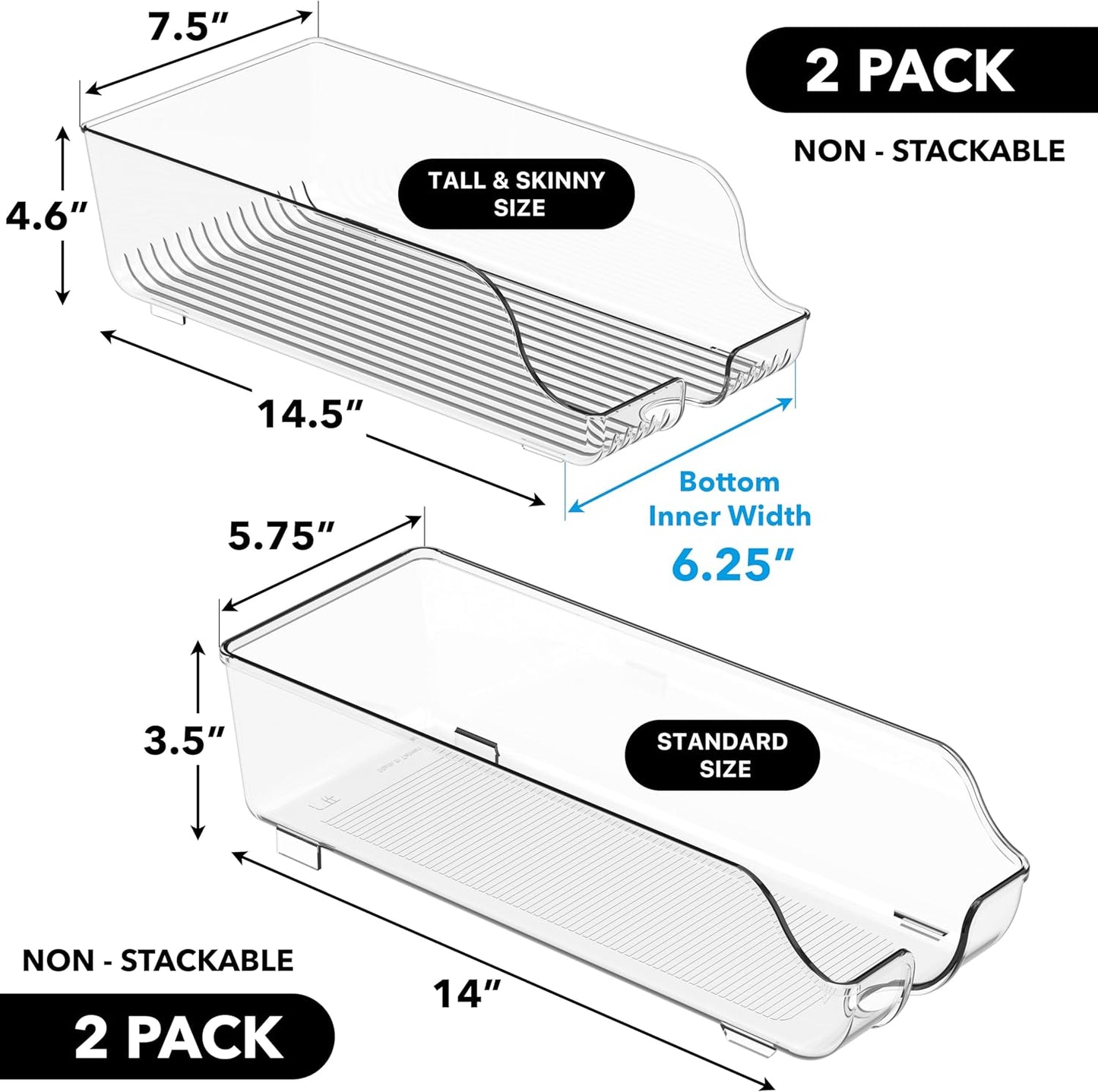 Simple Houseware Soda Can Organizer and Dispenser for Refrigerator / Pantry, Clear, Set of 2