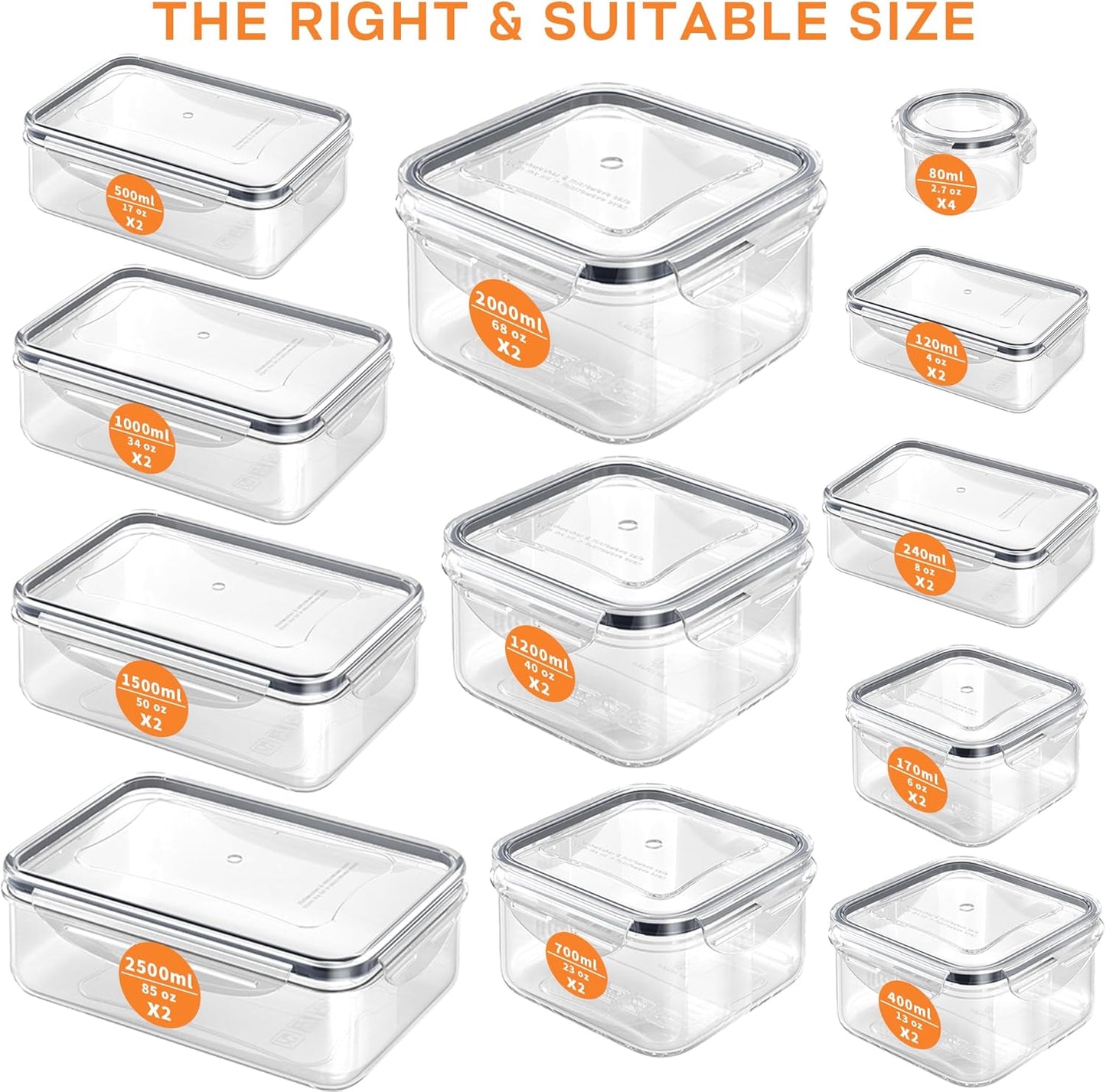40 PCS Food Storage Containers with Lids Airtight (20 Containers & 20 Lids), Plastic Storage Meal Prep Container-Stackable 100% Leakproof & Microwave Organization and Storage Sets, Lunch Containers