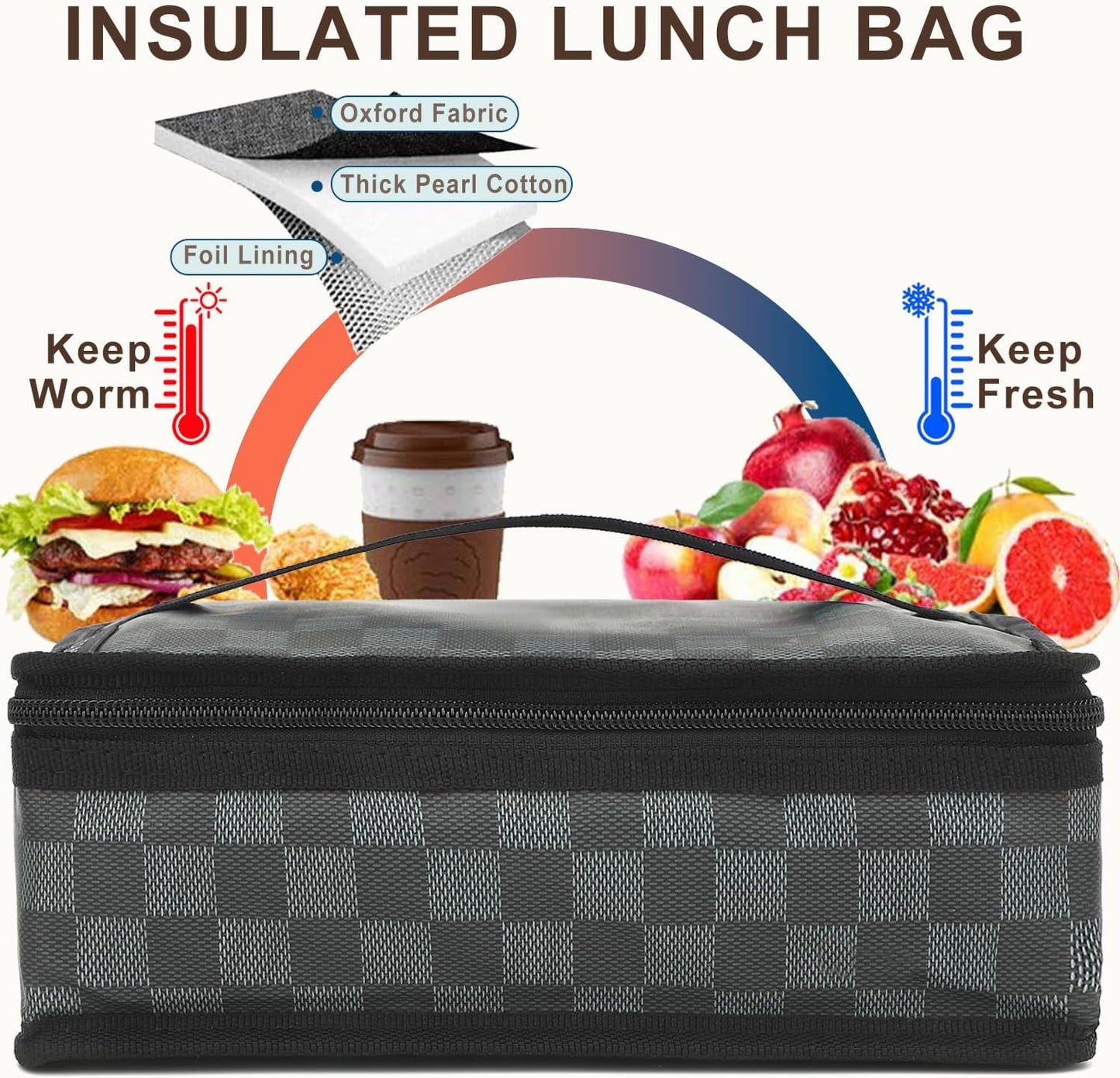 FlowFly Small Insulated Lunch box Portable Soft Bag Mini Cooler Thermal Meal Tote Kit with Handle for Work & School, Black